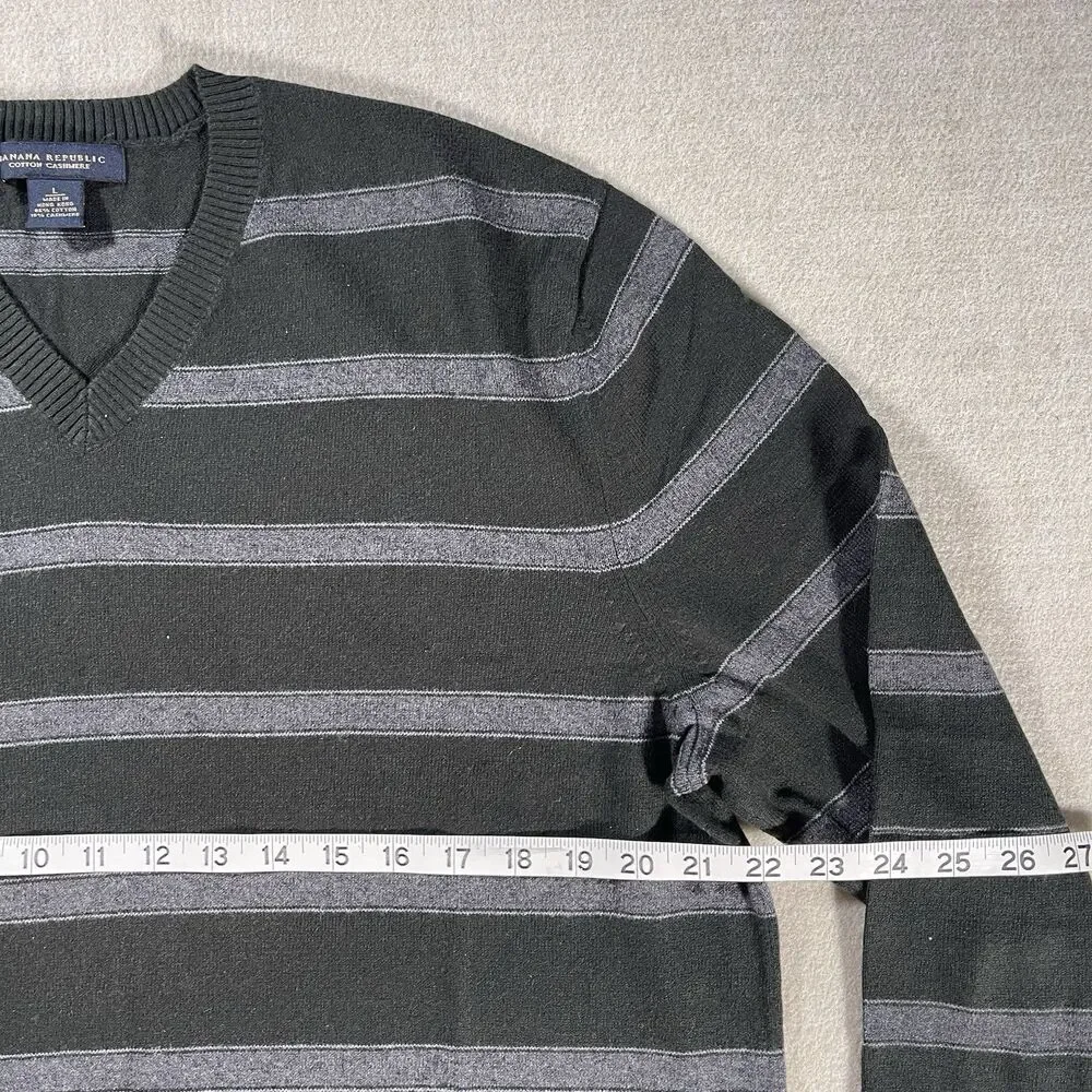 Banana Republic Cotton Cashmere Sweater Mens Large Blue Gray Striped